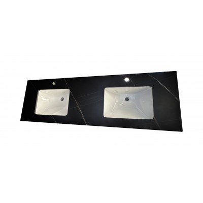 Vanity Top - 1500mm Black Sintered Stone Top (Double basin)